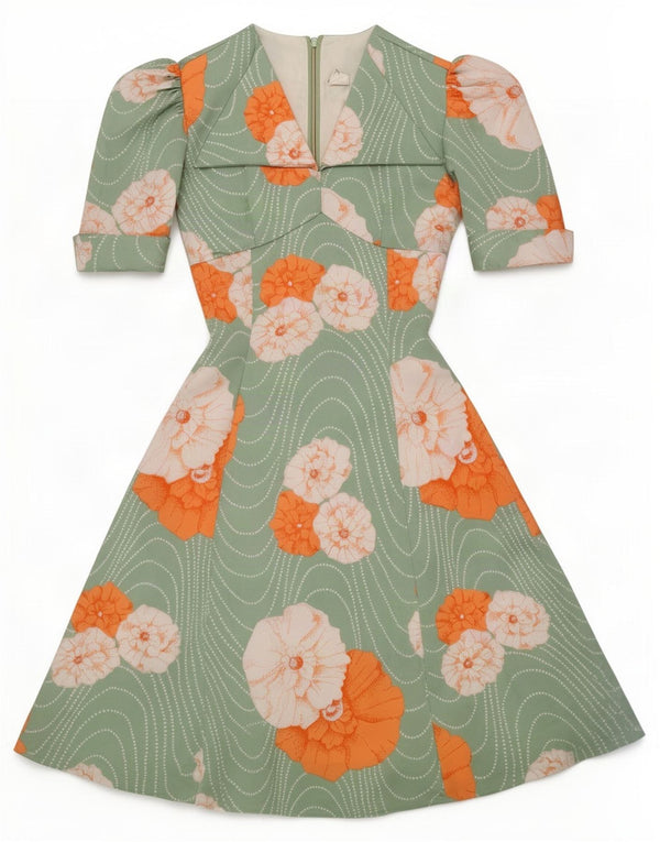 Rochie A-Line Vintage pentru femei UK 4 XS Verde Poliamidă Floral
