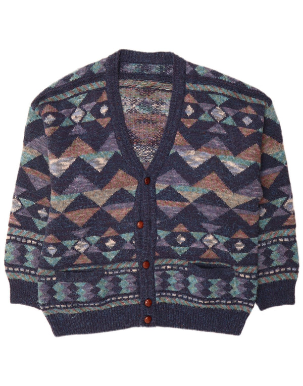 Pulover Cardigan Vintage pentru bărbați IT 54 XL Lână geometrică bleumarin