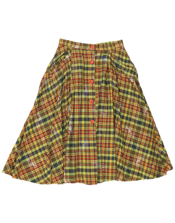 Fusta evazată cu talie înaltă pentru femei Vintage IT 42 Medium W26 Green Check