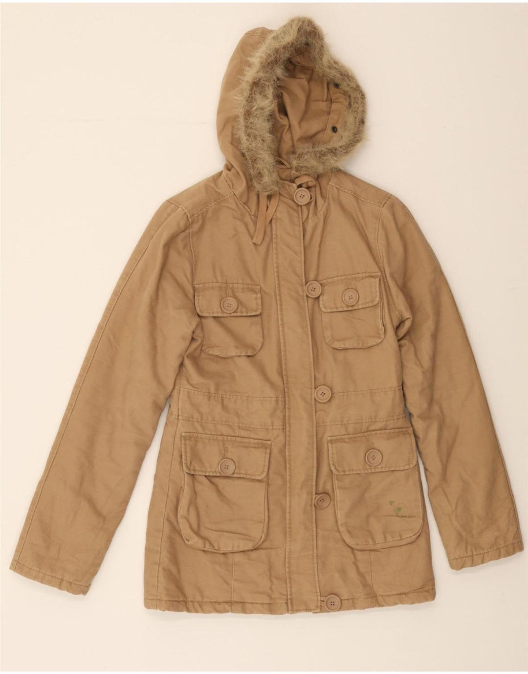 FAT FACE Womens Hooded Utility Jacket UK 8 Small Beige Cotton Vintage Fat Face and Second-Hand Fat Face from Messina Hembry 
