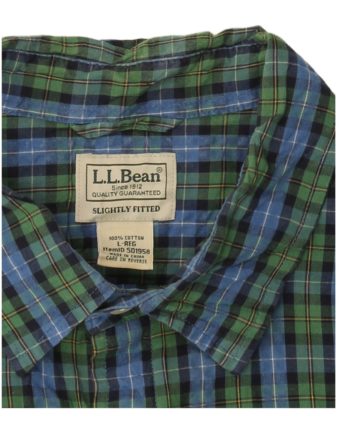 Cămașă cu mânecă scurtă pentru bărbați L.L.BEAN, bumbac cu carouri verzi mari