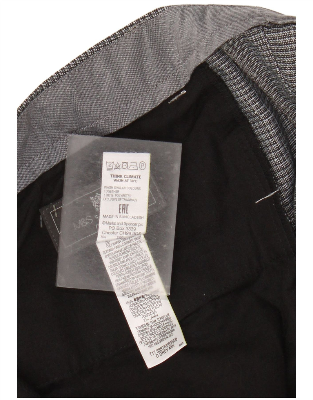 Pantaloni de costum pentru bărbați Marks & Spencer, cu tăiere obișnuită, L36 L29, poliester cu carouri gri