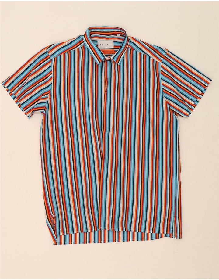 VINTAGE Mens Short Sleeve Shirt Large Multicoloured Striped Vintage Vintage and Second-Hand Vintage from Messina Hembry 