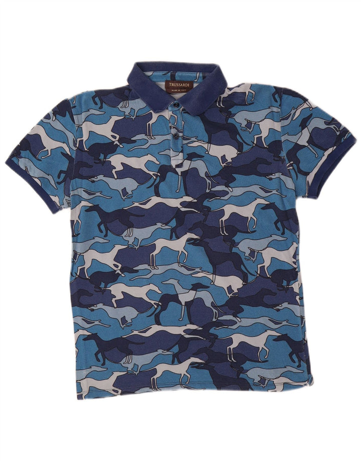 TRUSSARDI Tricou polo pentru bărbați, albastru mediu, imprimeu animal
