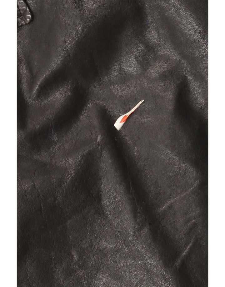 Palton de piele vintage pentru femei, cu croială relaxată, cu două piept, IT 42 mediu negru