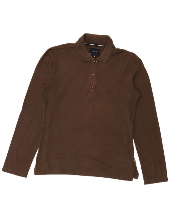 ARMANI JEANS Tricou polo cu mânecă lungă pentru bărbați, bumbac maro mediu