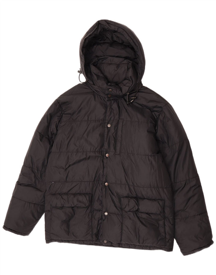 Alberto Aspesi Jachetă căptușită cu glugă pentru bărbați UK 38 Medium Black Nylon