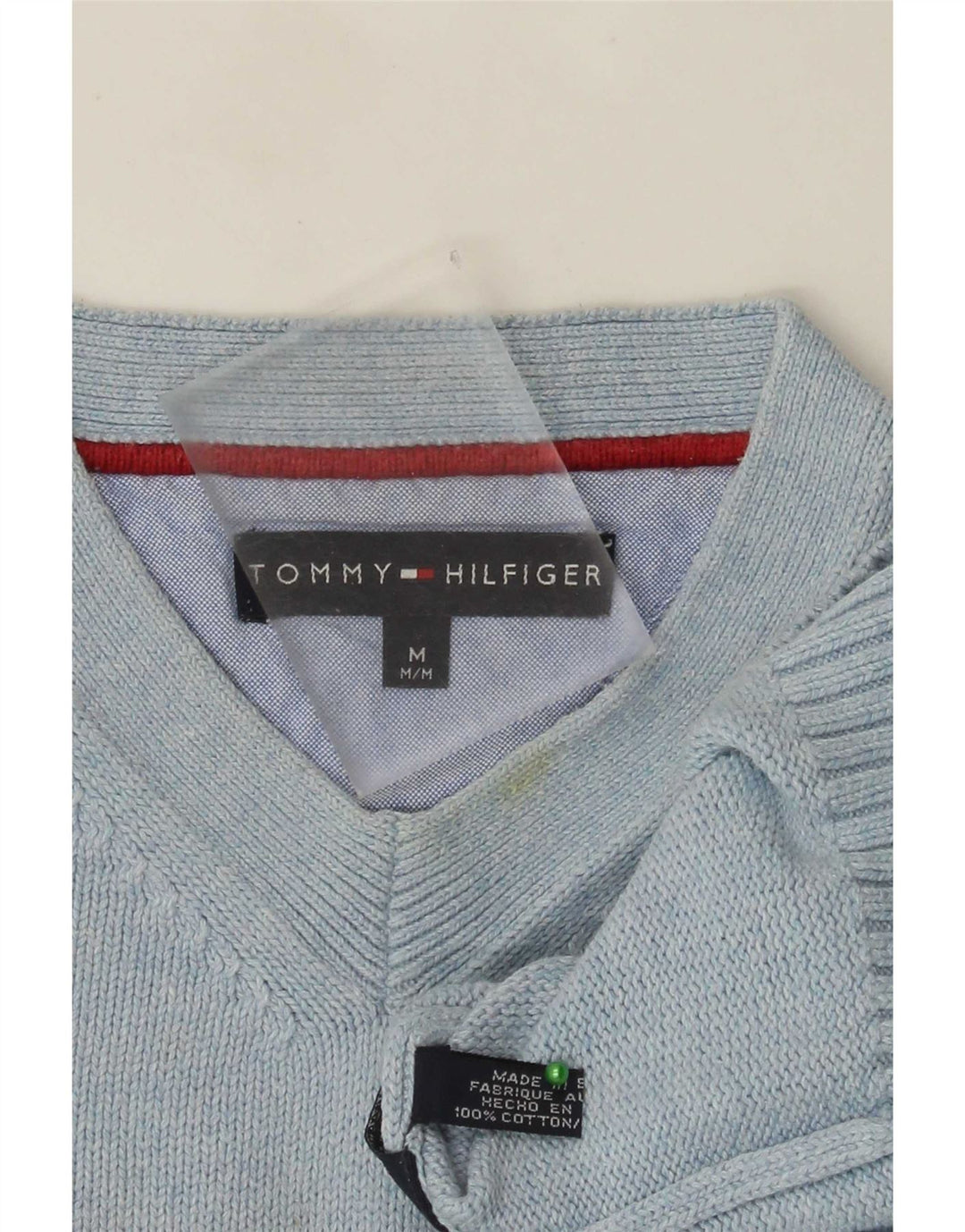 Pulover Tommy Hilfiger pentru bărbați, cu decolteu în V, bumbac albastru mediu