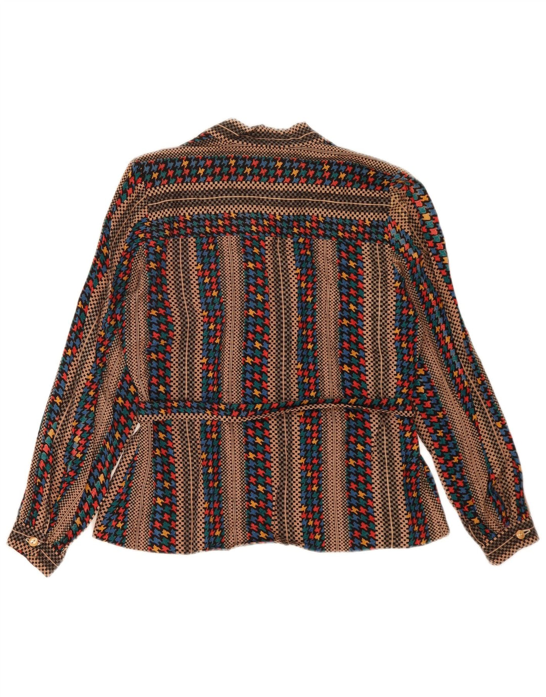 Bluză vintage cu mâneci lungi pentru femei UK 14 Maro mediu cu dungi