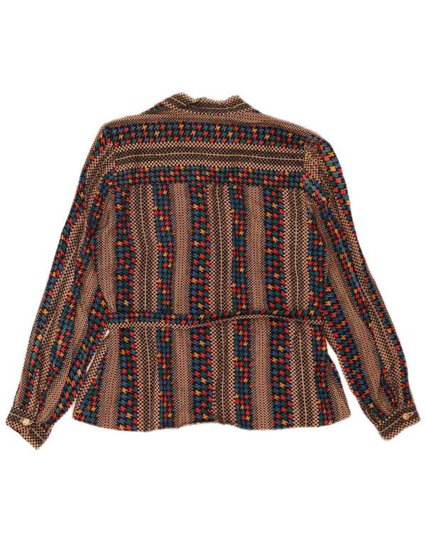 Bluză vintage cu mâneci lungi pentru femei UK 14 Maro mediu cu dungi