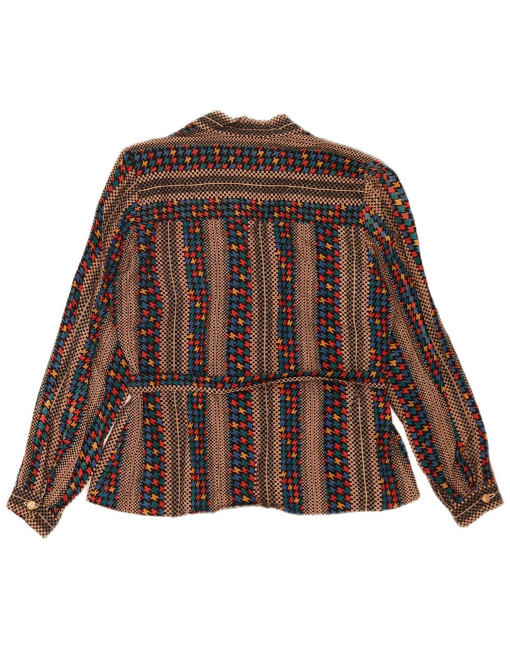 Bluză vintage cu mâneci lungi pentru femei UK 14 Maro mediu cu dungi