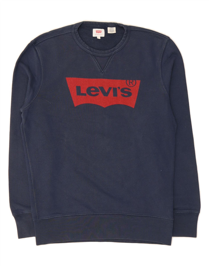 LEVI'S Mens San Francisco Graphic Sweatshirt Jumper Small Navy Blue Cotton Vintage Levi's and Second-Hand Levi's from Messina Hembry 