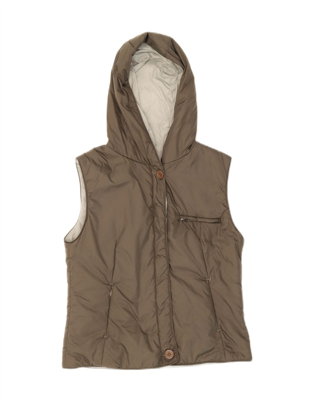 VINTAGE Womens Hooded Reversible Padded Gilet IT 42 Medium Grey Nylon Vintage Vintage and Second-Hand Vintage from Messina Hembry 