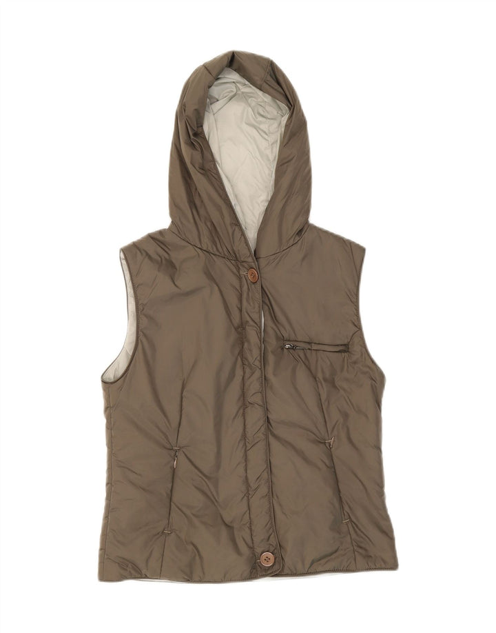 VINTAGE Womens Hooded Reversible Padded Gilet IT 42 Medium Grey Nylon Vintage Vintage and Second-Hand Vintage from Messina Hembry 