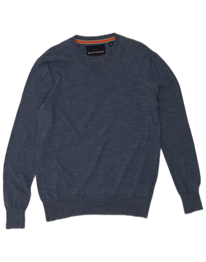 Pulover Superdry pentru bărbați, cu gât crew, bumbac albastru mediu