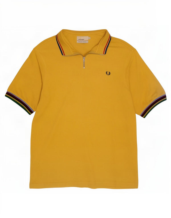 Tricou Fred Perry pentru bărbați Bradley Wiggins cu fermoar și gât Top XL cu dungi galbene