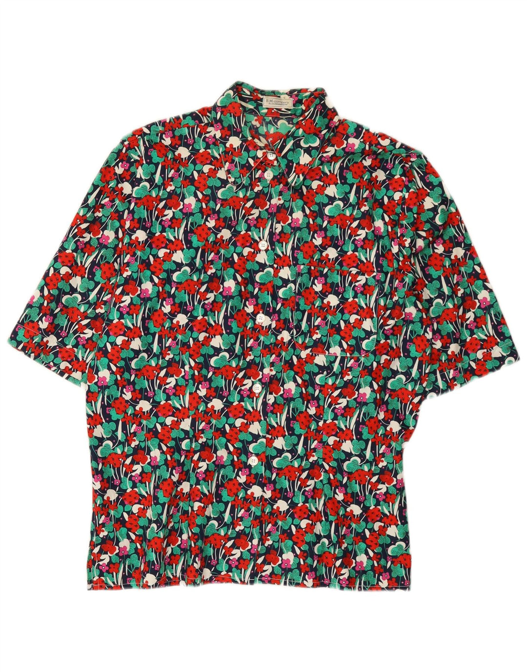 Bluză cămașă vintage cu mânecă scurtă pentru femei EU 38 Medium Multicolor Floral
