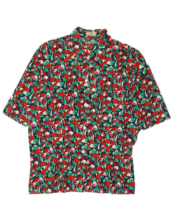 Bluză cămașă vintage cu mânecă scurtă pentru femei EU 38 Medium Multicolor Floral