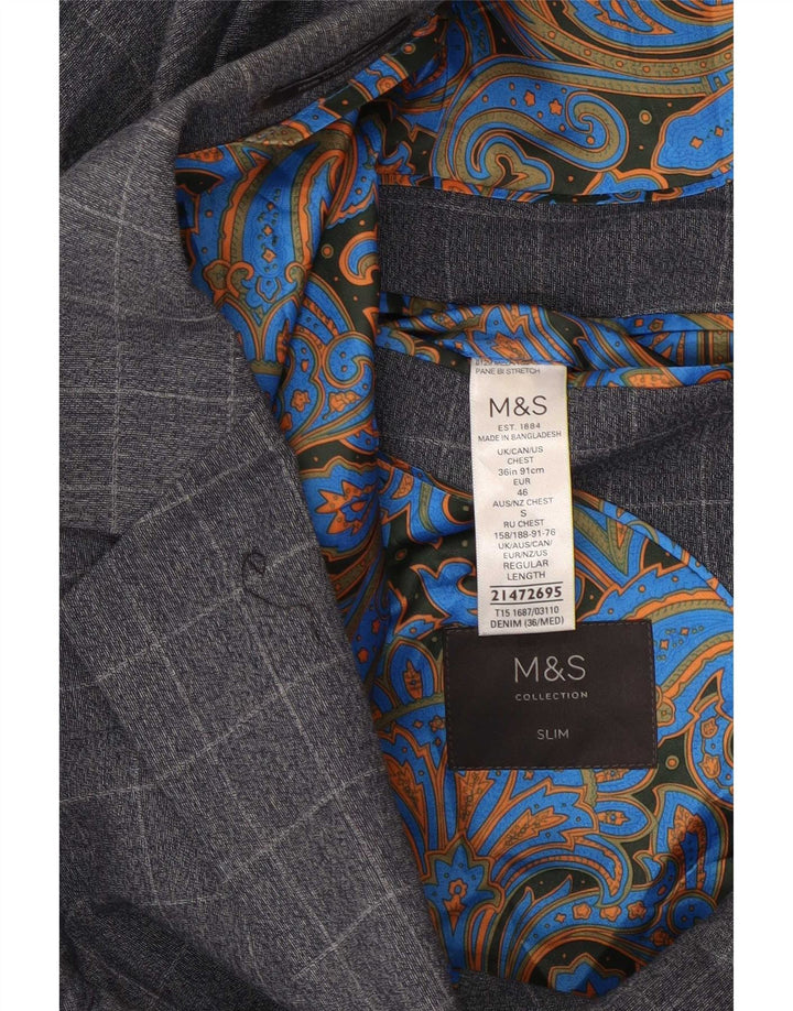 Jachetă pentru bărbați Marks & Spencer, subțire, cu 2 nasturi, UK 36 Small Blue Check
