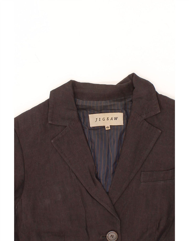 JIGSAW Womens 2 Button Blazer Jacket UK 10 Small  Brown Linen Vintage Jigsaw and Second-Hand Jigsaw from Messina Hembry 