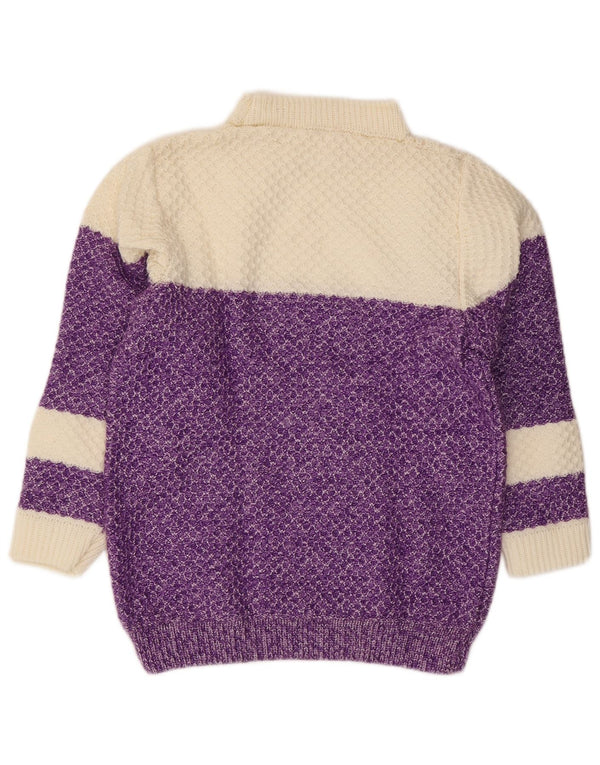 Pulover vintage cu gât țestoasă pentru femei UK 12 Medium Purple Colorblock