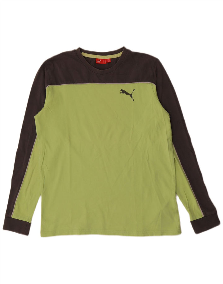 Top pentru bărbați Puma cu mânecă lungă, verde mediu, bumbac color bloc