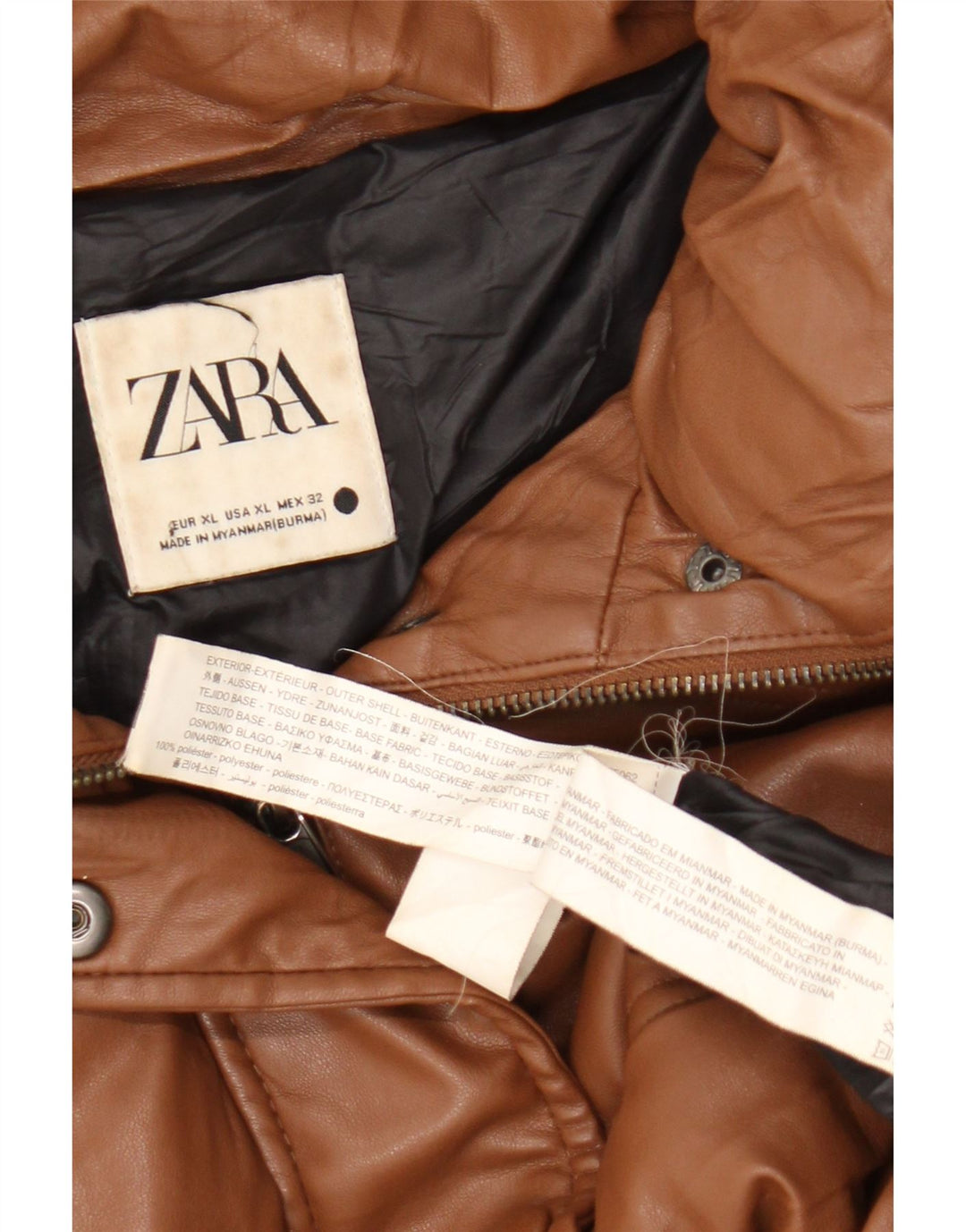 Jachetă căptușită supradimensionată din piele artificială pentru femei Zara UK 18 XL Maro Poliester
