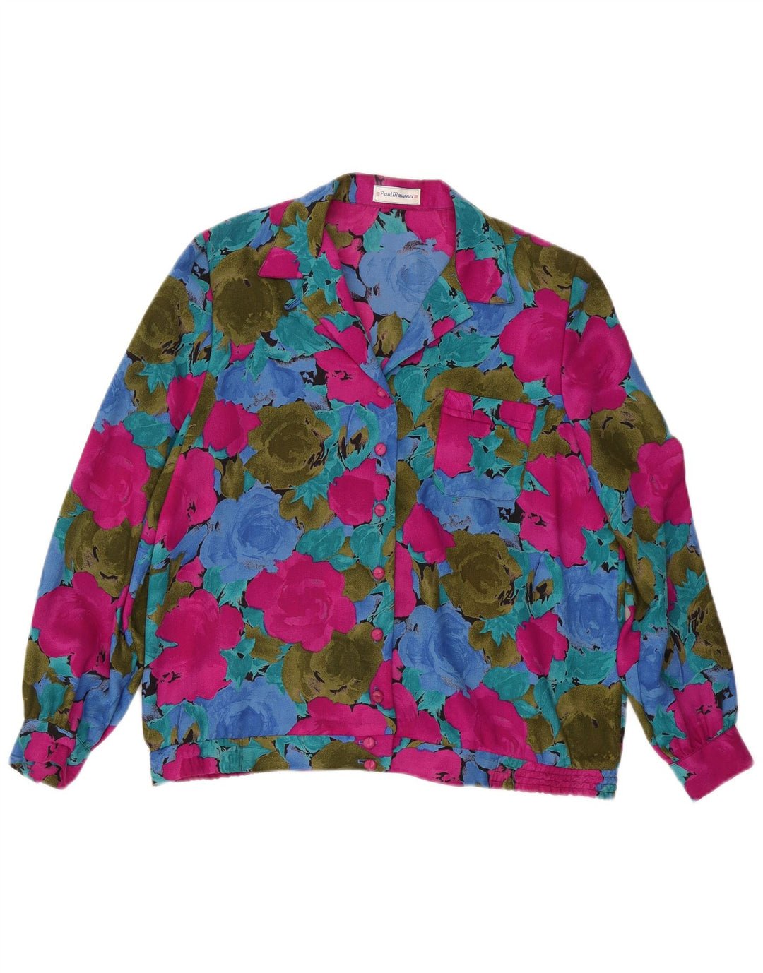 Bluză de cămașă vintage pentru femei UK 16 Poliester floral multicolor mare