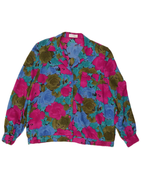 Bluză de cămașă vintage pentru femei UK 16 Poliester floral multicolor mare