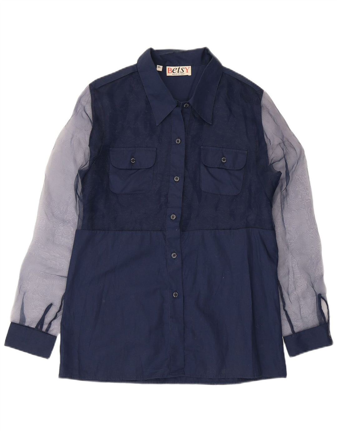 Cămașă VINTAGE pentru femei UK 14 Mediu Bleumarin Poliester color bloc