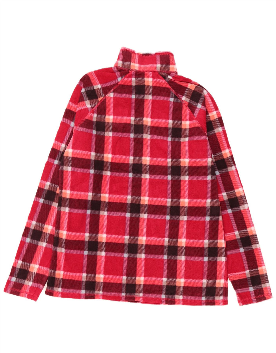 EDDIE BAUER Pulover pentru femei, cu fermoar și gât, din lână UK 14, poliester cu carouri roșii medii