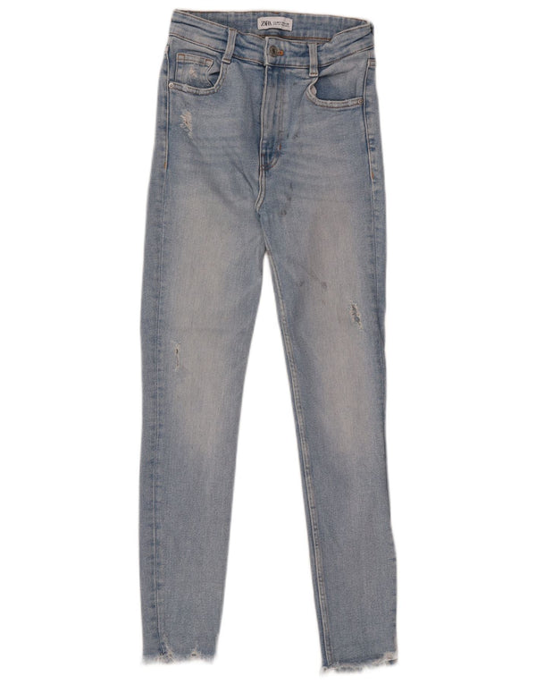 Blugi skinny de damă ZARA Distressed EU 36 XS W26 L26 Albastru