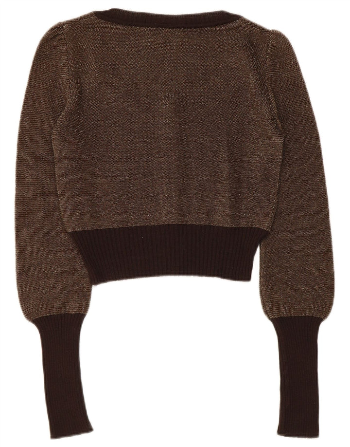 Max & Co. Pulover cardigan crop pentru femei UK 12 Medium Brown Colorblock