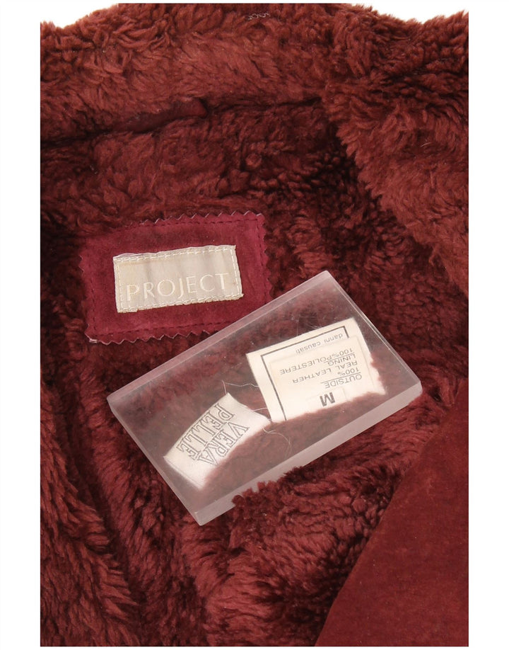 Jachetă pentru femei VINTAGE Sherpa Suede UK 14 Medium Burgundy Piele