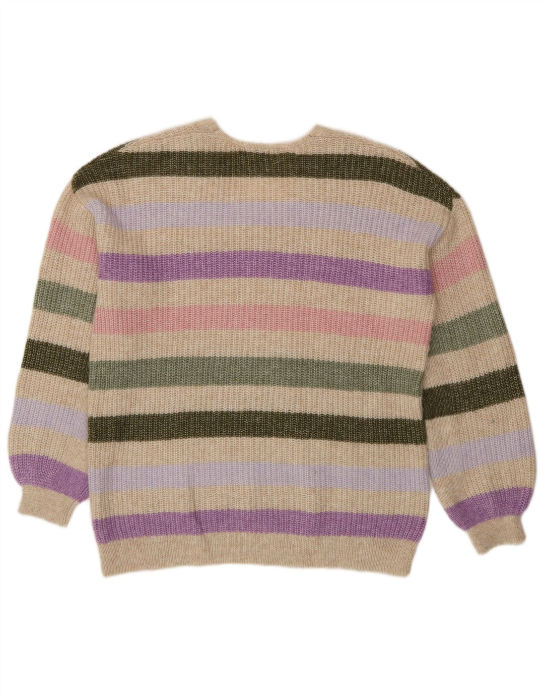 Pulover cu decolteu în V pentru femei Marks & Spencer UK 14 Medium Bej cu dungi