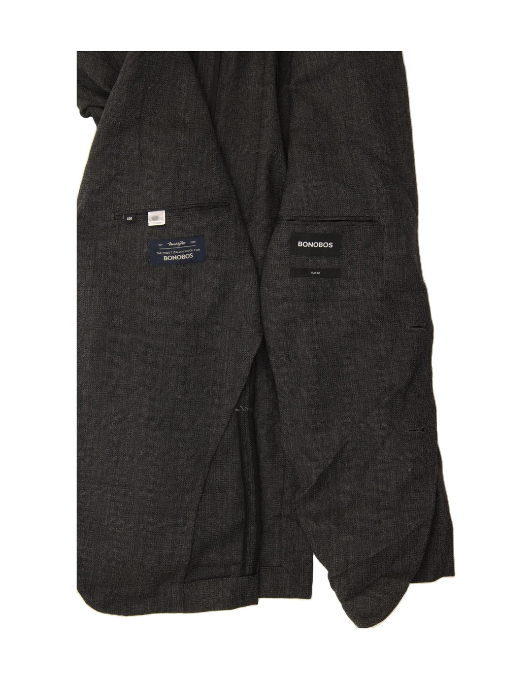 BONOBOS Mens Slim Fit 2 Button Blazer Jacket UK 40 Large Grey Wool Classic Vintage BONOBOS and Second-Hand BONOBOS from Messina Hembry 