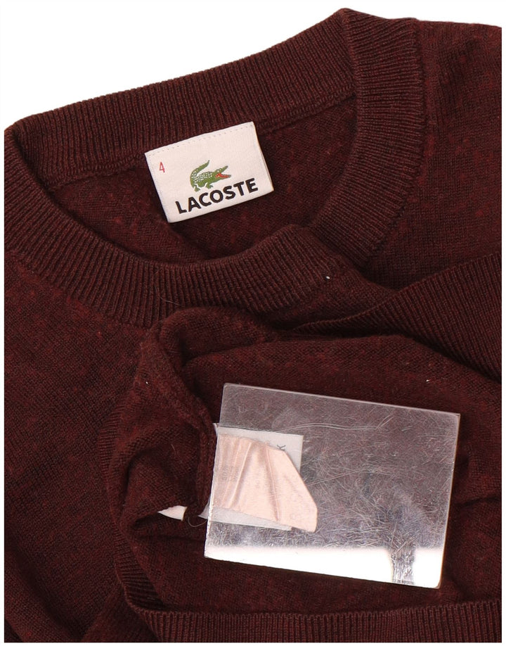 Pulover pentru bărbați LACOSTE cu gât roșu, mărimea 4, lână cu pete maro mediu