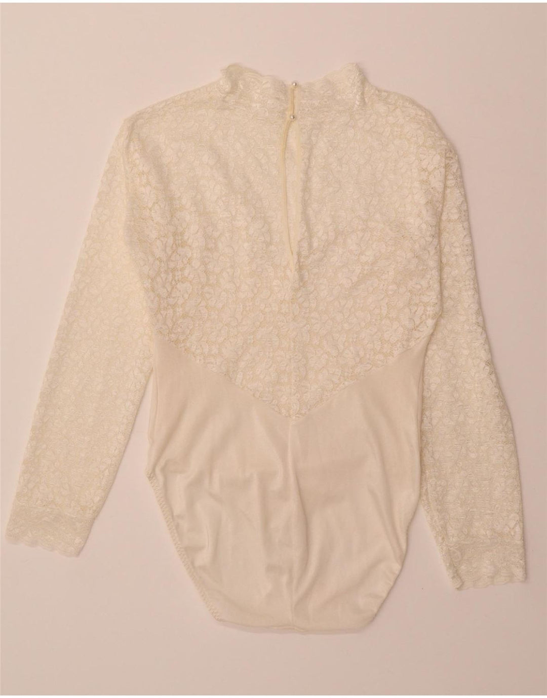 VINTAGE Womens Long Sleeve Bodysuit UK 12 Medium Off White Floral