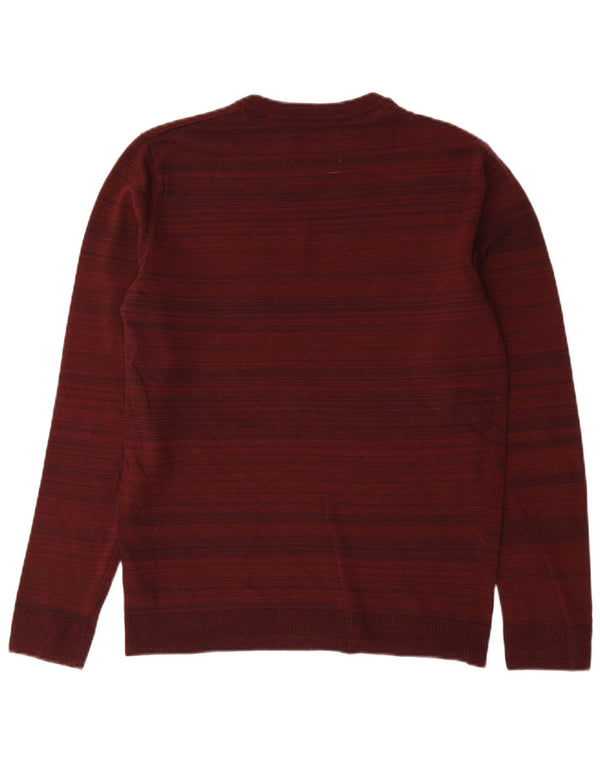 Pulover Jack & Jones pentru bărbați cu gât roșu, bumbac cu dungi burgundy mediu