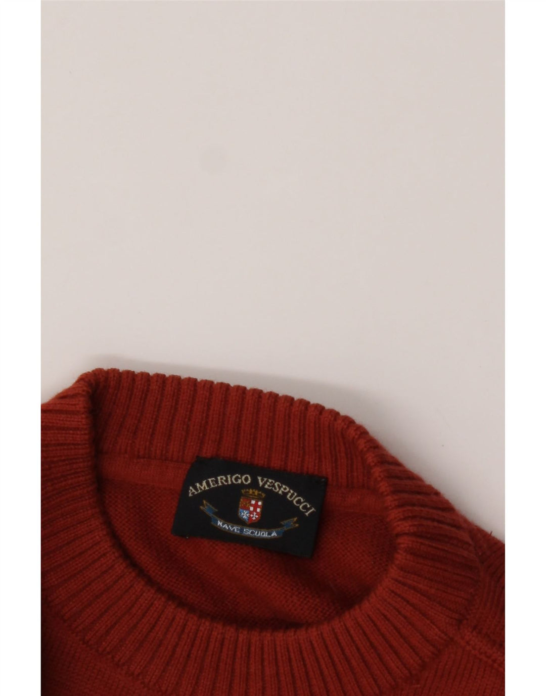AMERIGO VESPUCCI Mens Crew Neck Jumper Sweater Medium Red Virgin Wool Vintage Amerigo Vespucci and Second-Hand Amerigo Vespucci from Messina Hembry 