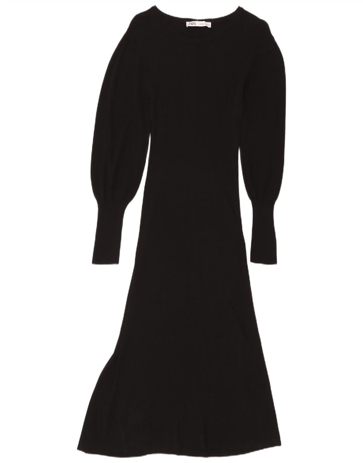 Rochie maxi cu maneci lungi ZARA pentru femei UK 12 Medium Black Viscose
