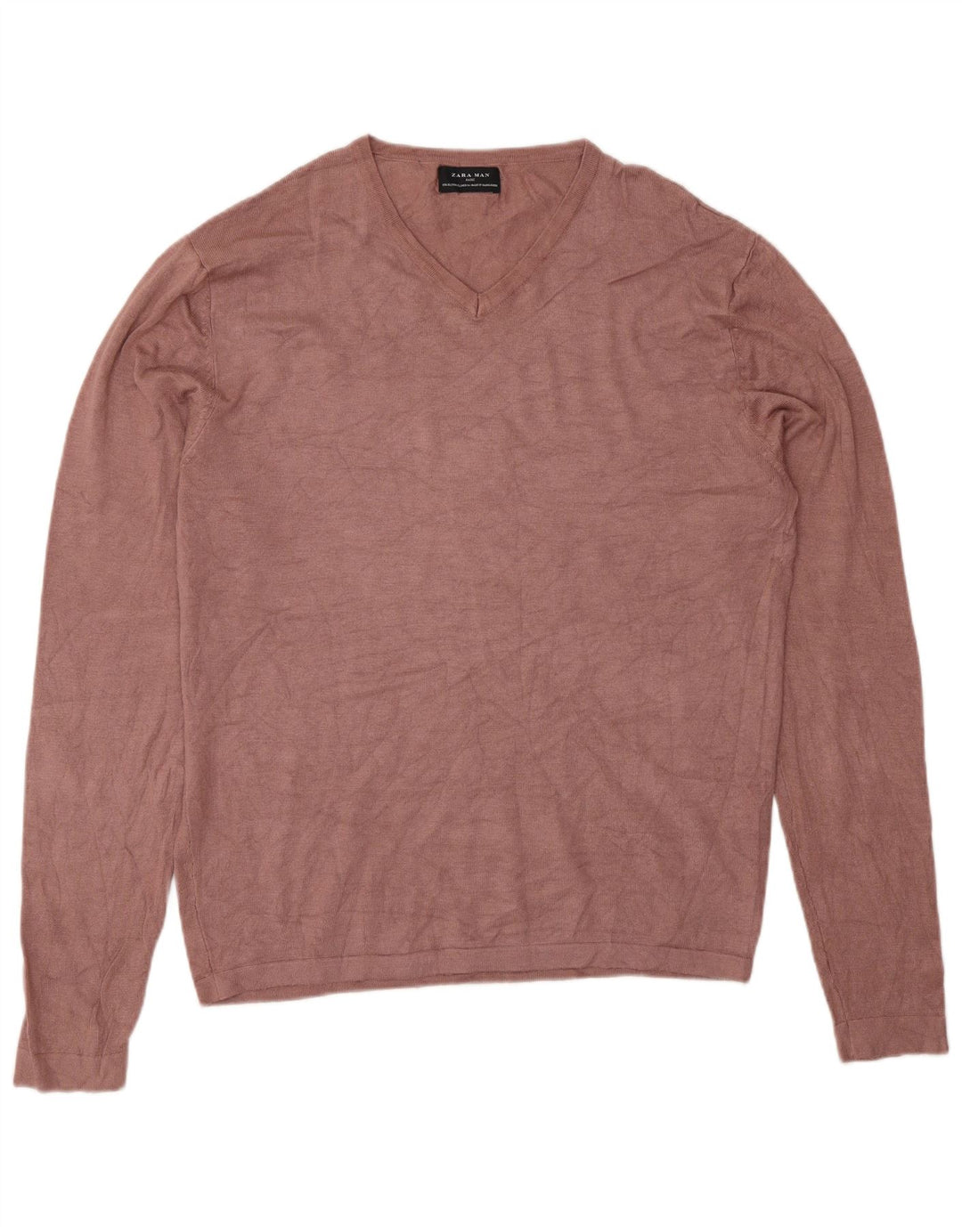 Pulover pentru bărbați Zara, cu decolteu în V, XL, roz, viscoză