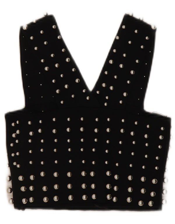 Topshop pentru femei fără mâneci Crop Top UK 6 XS Viscoză neagră