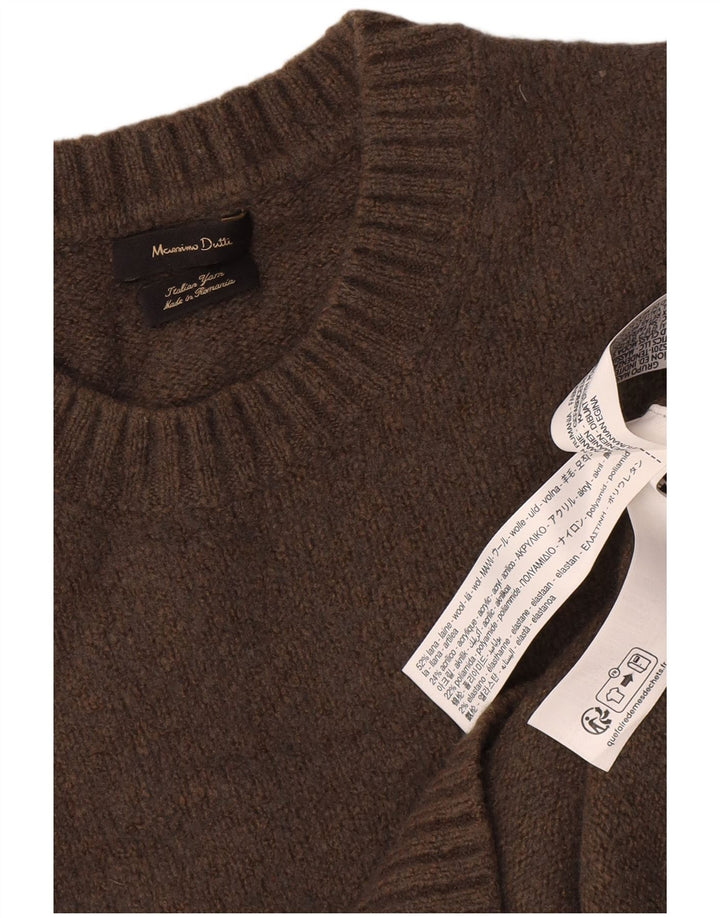 Pulover Massimo Dutti pentru damă, cu gât roșu, din lână maro mare UK 16