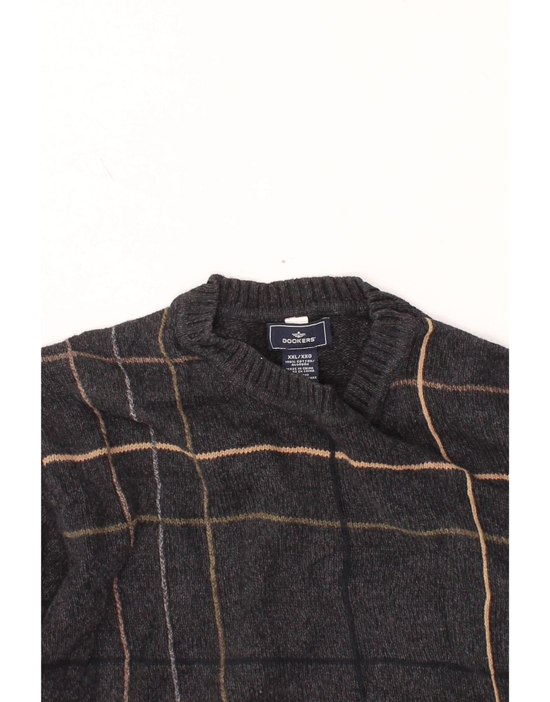 Pulover pentru bărbați DOCKERS cu gât roșu, 2XL, bumbac cu carouri gri