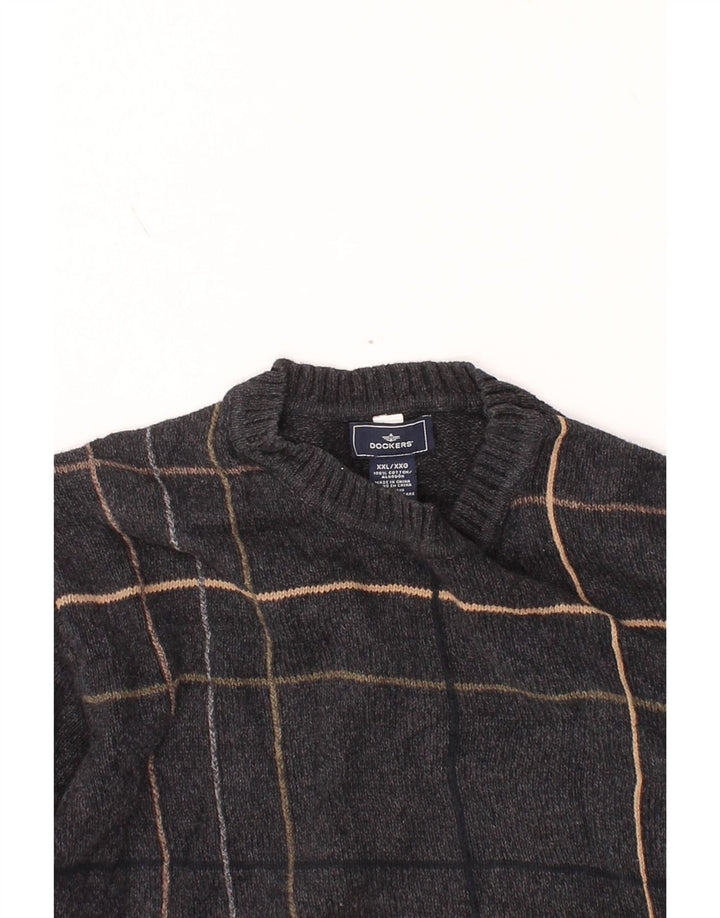 Pulover pentru bărbați DOCKERS cu gât roșu, 2XL, bumbac cu carouri gri