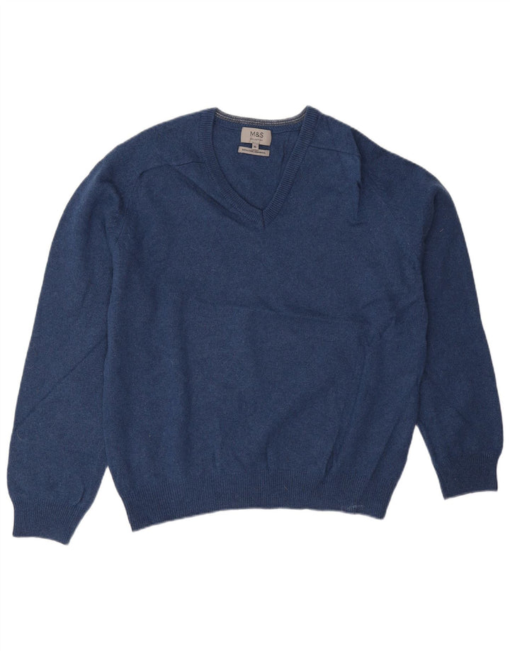 Pulover pentru bărbați Marks & Spencer, cu decolteu în V, XL, lână albastră