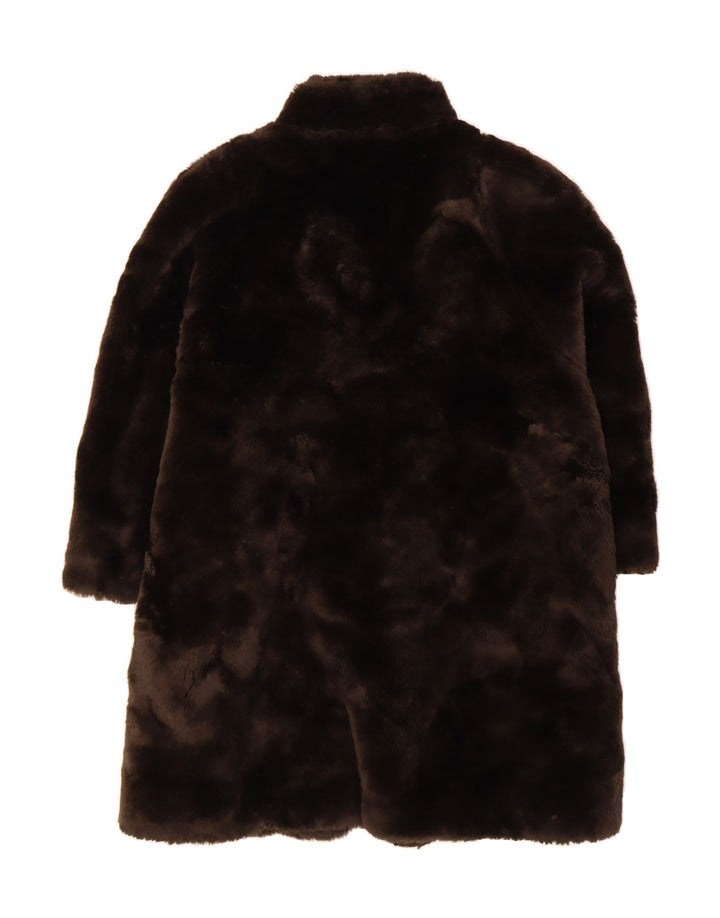 VINTAGE Womens Oversized Faux Fur Overcoat UK 14 Large Brown Polyester Vintage Vintage and Second-Hand Vintage from Messina Hembry 