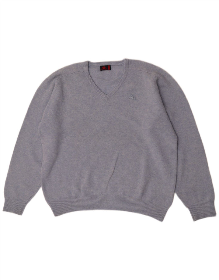 Pulover pentru bărbați Kappa cu decolteu în V, 2XL, lână virgină albastră