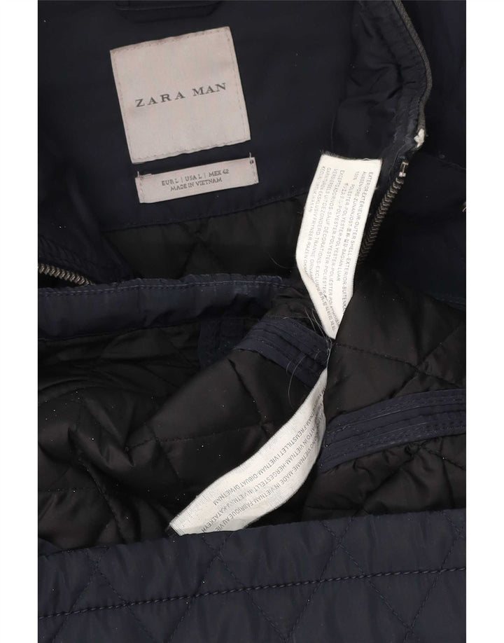 Jachetă matlasată pentru bărbați Zara UK 40 mare, albastru bleumarin, poliester